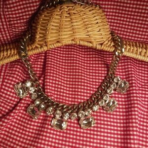 Express Chunky Crystal Embellished Necklace Silver Toned Chain Y2K BOHO CHIC